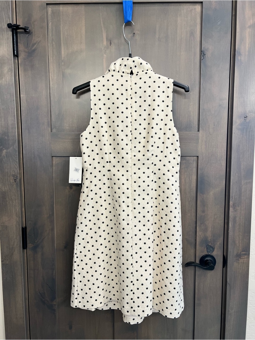 Sleeveless Textured Cream Polka Dot Ruffle Front Dress - Picture 2 of 10